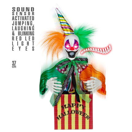 Halloween Muñeca Payaso Saltarina Con Sonido Y Luz 37cm