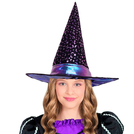 Sombrero de bruja de Halloween para niños con estrellas y luna