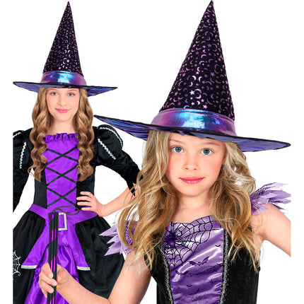 Sombrero de bruja de Halloween para niños con estrellas y luna