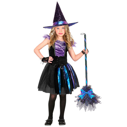 Escoba de bruja de Halloween con estrellas y luna, 85 cm