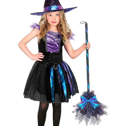 Escoba de bruja de Halloween con estrellas y luna, 85 cm