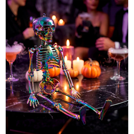 Esqueleto de Halloween arcoíris, 28 cm