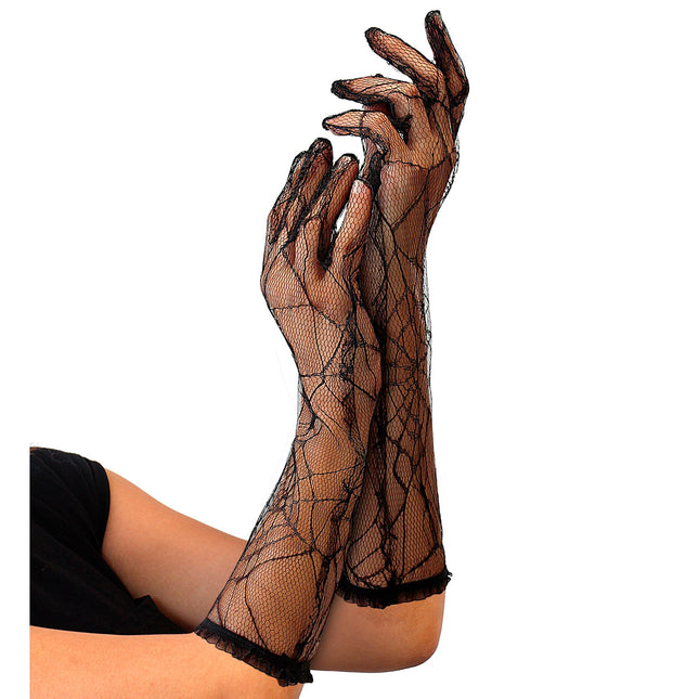 Guantes de Halloween Tela de Araña Negra