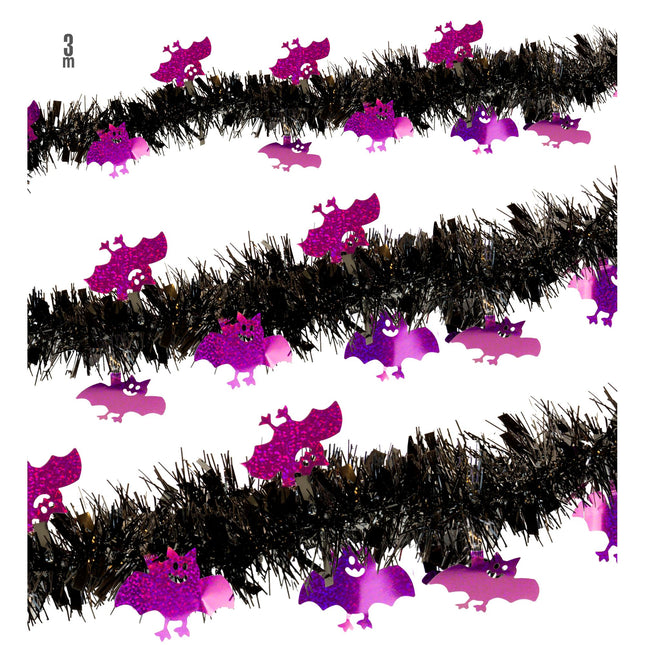 Guirnalda de Halloween Murciélago Morado Negro 3m