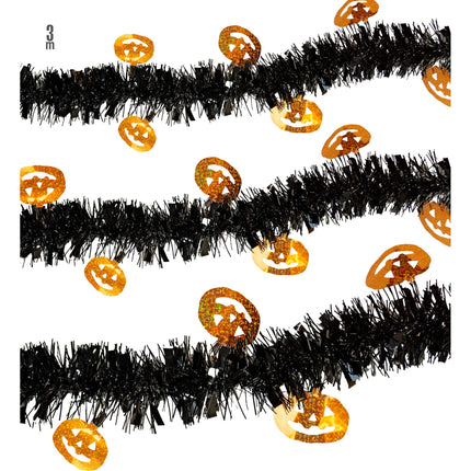 Guirnalda de Halloween Calabaza Negra Naranja 3m