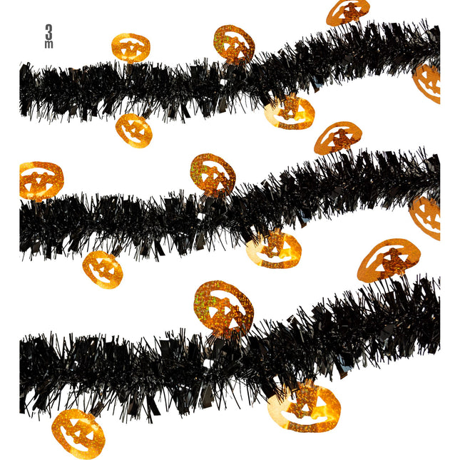Guirnalda de Halloween Calabaza Negra Naranja 3m