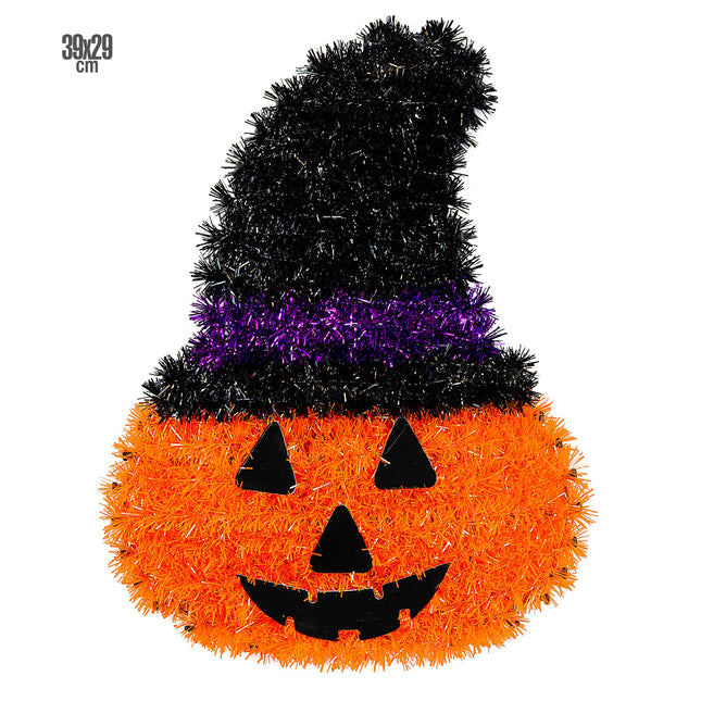 Halloween Decoración de Pared Calabaza con Sombrero 39cm