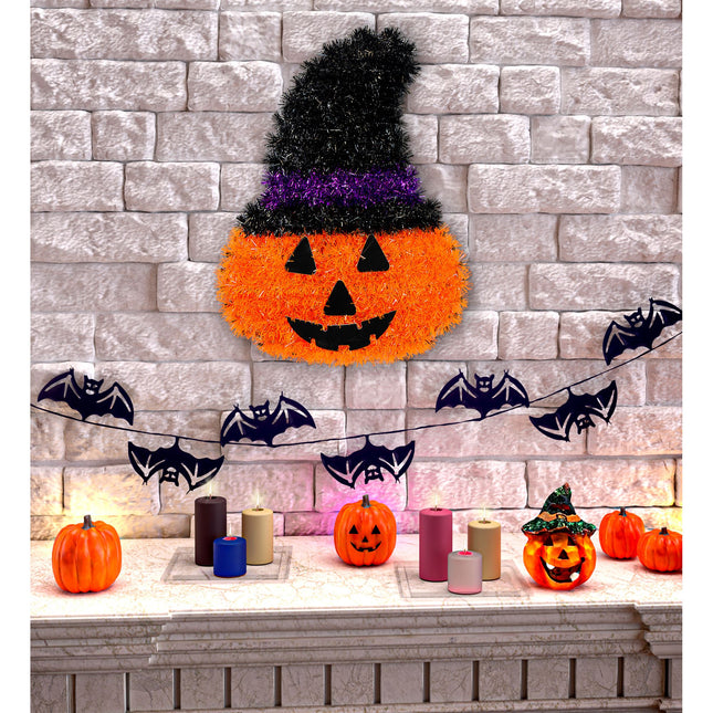 Halloween Decoración de Pared Calabaza con Sombrero 39cm