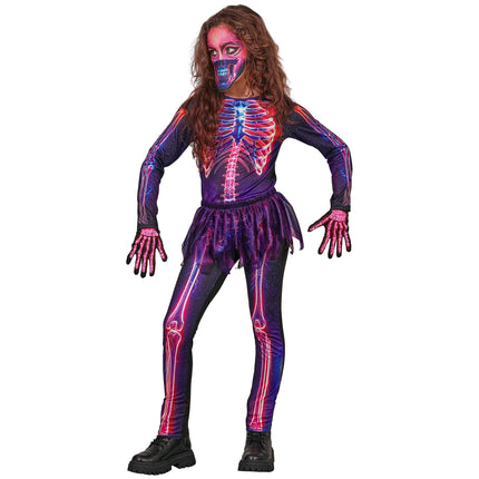 Disfraz de Halloween: esqueleto neón morado para niños