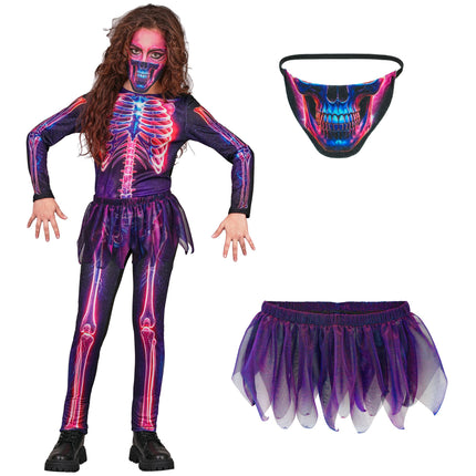Disfraz de Halloween: esqueleto neón morado para niños