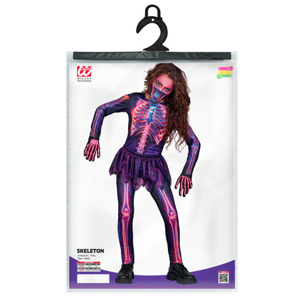 Disfraz de Halloween: esqueleto neón morado para niños