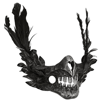Máscara de Halloween: calavera negra con plumas