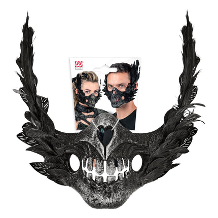 Máscara de Halloween: calavera negra con plumas