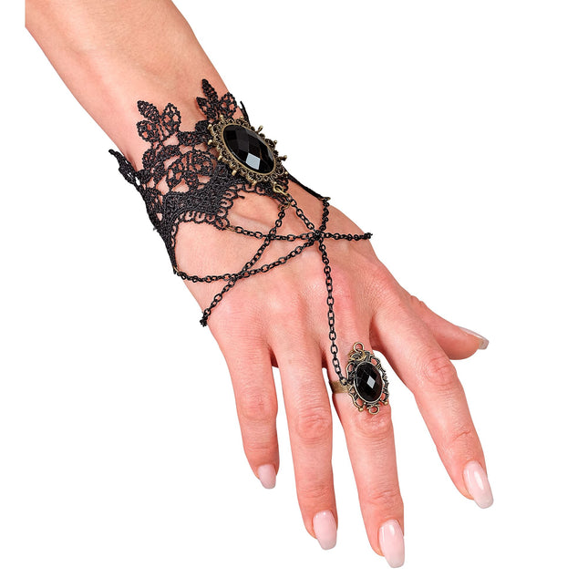 Halloween Pulsera Encaje Piedra Negra