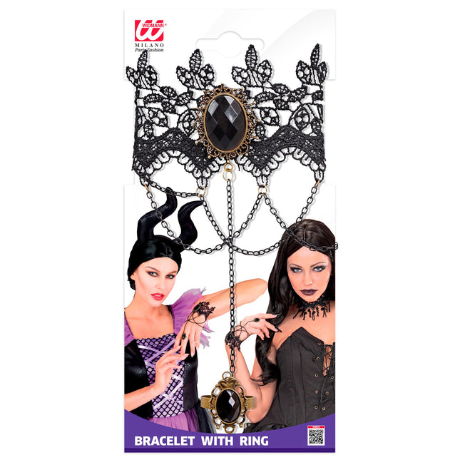 Halloween Pulsera Encaje Piedra Negra