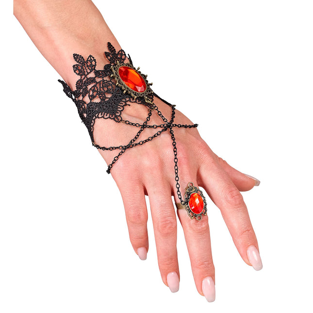 Pulsera Halloween Encaje Piedra Roja