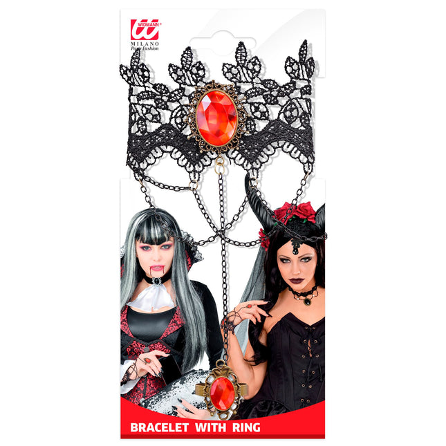 Pulsera Halloween Encaje Piedra Roja