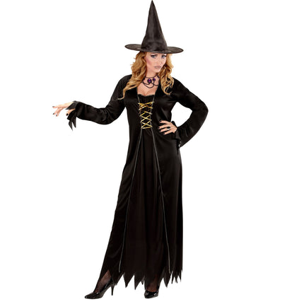 Disfraz de Halloween de Bruja Negra Dorada para Mujer 2 piezas