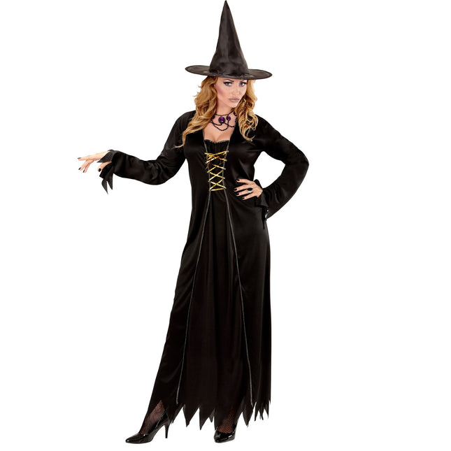 Disfraz de Halloween de Bruja Negra Dorada para Mujer 2 piezas