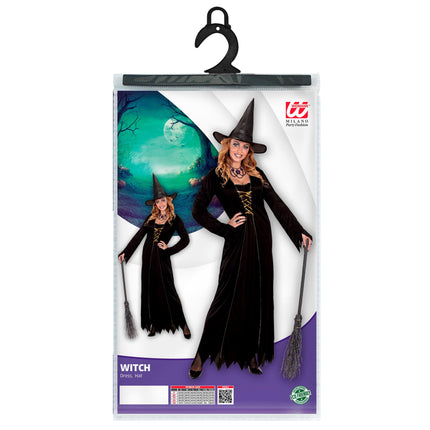 Disfraz de Halloween de Bruja Negra Dorada para Mujer 2 piezas