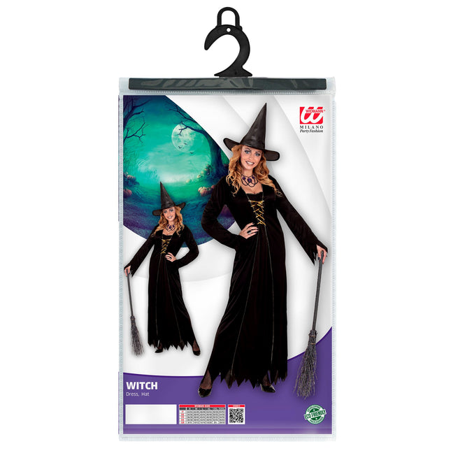 Disfraz de Halloween de Bruja Negra Dorada para Mujer 2 piezas