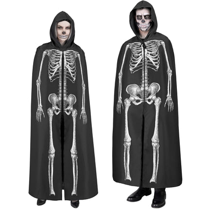 Capa Halloween Blanco Negro Esqueleto 1,5m