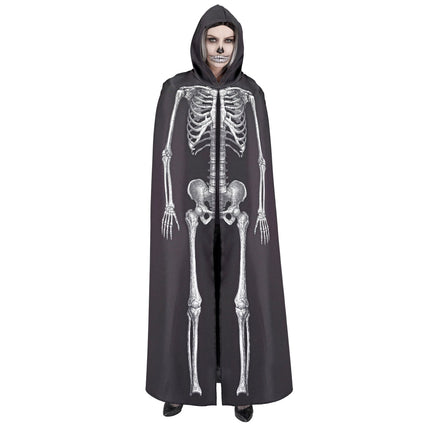 Capa Halloween Blanco Negro Esqueleto 1,5m