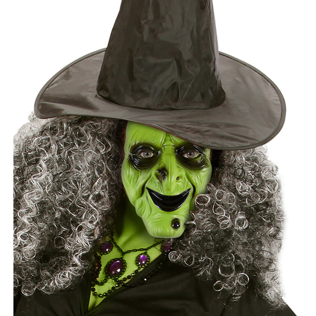 Máscara Halloween Bruja Verde Neón