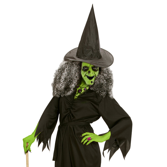 Máscara Halloween Bruja Verde Neón