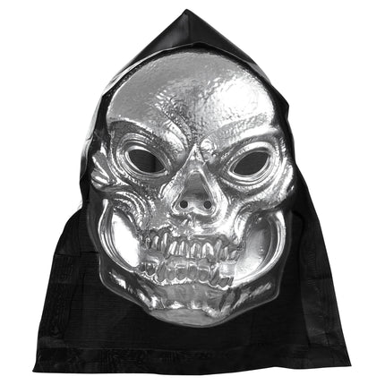Máscara Halloween Calavera Plateada Con Gorro