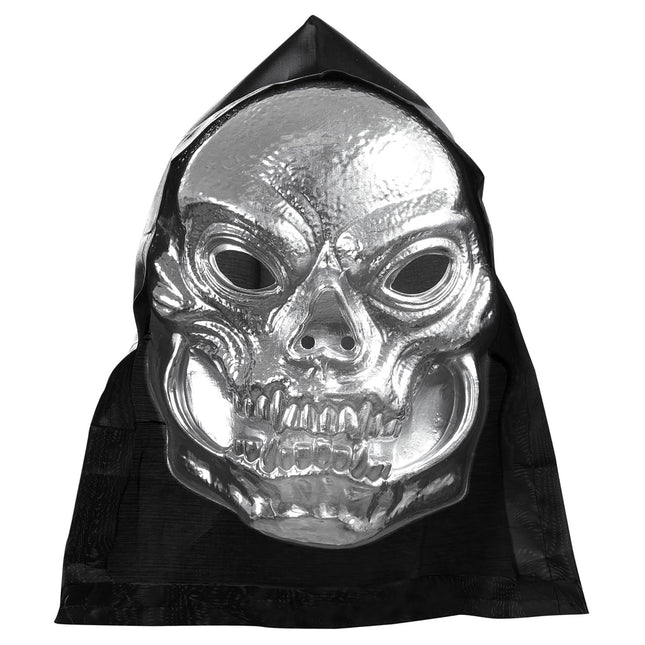 Máscara Halloween Calavera Plateada Con Gorro
