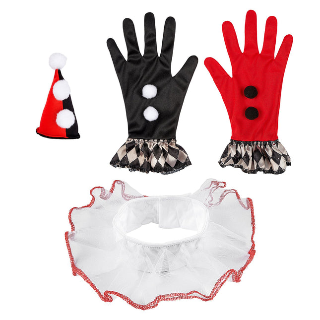 Set Accesorios Halloween Negro Rojo Arlequín