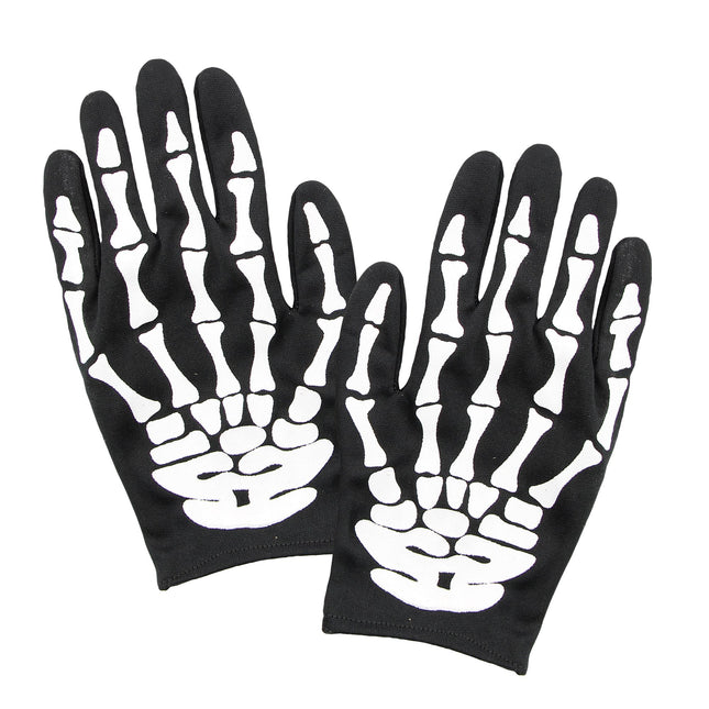 Guantes Halloween Blanco Negro Esqueleto