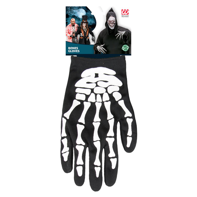 Guantes Halloween Blanco Negro Esqueleto