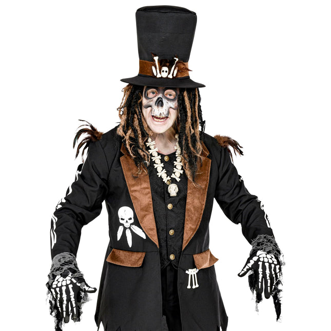 Guantes Halloween Blanco Negro Esqueleto