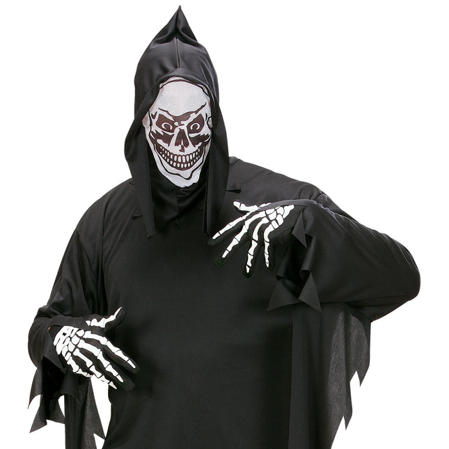 Guantes Halloween Blanco Negro Esqueleto