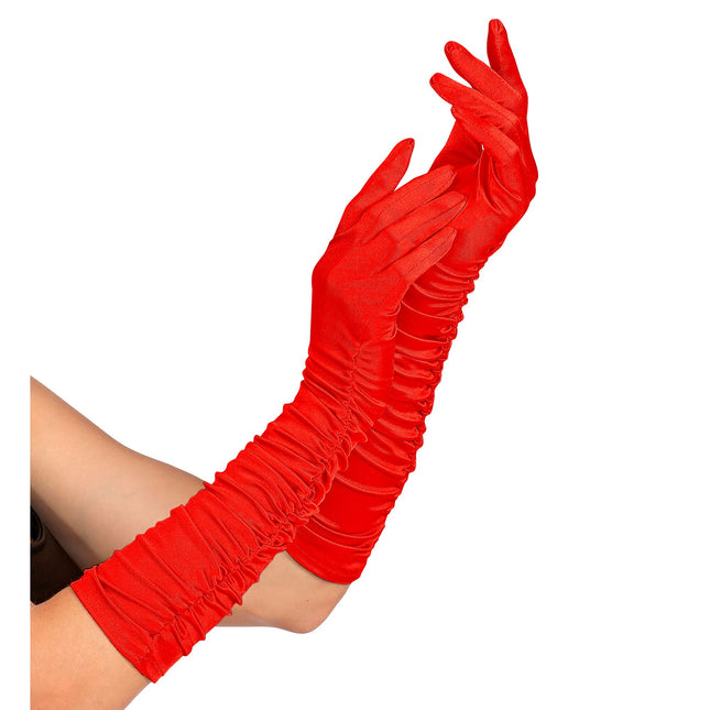 Guantes rojos satinados 44cm
