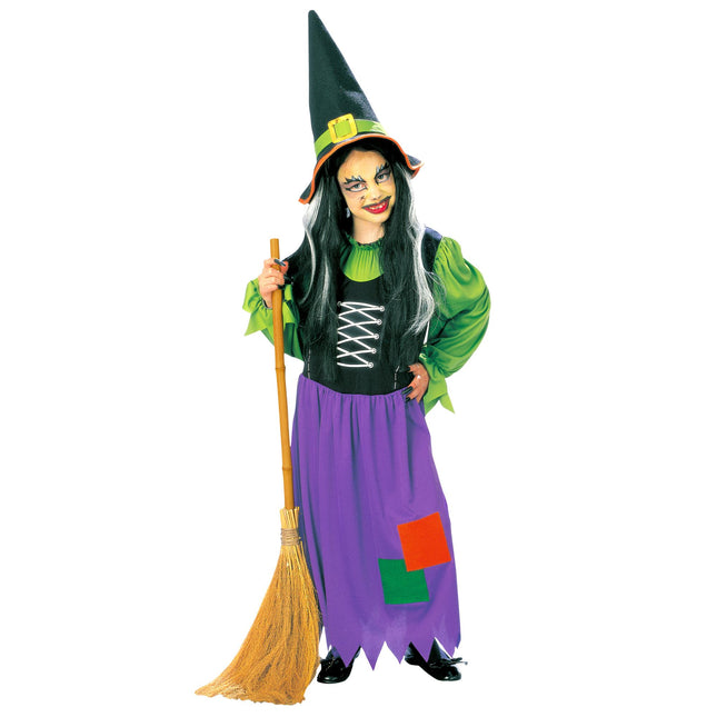 Vestido Halloween Morado Verde Niña Bruja