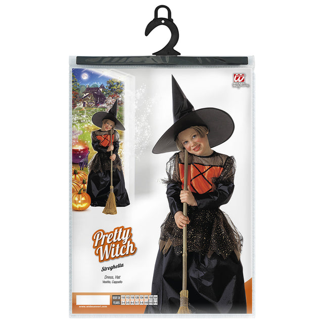 Vestido Halloween Negra Niña Bruja 2 piezas