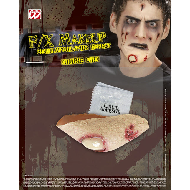 Mentón de Zombie con Herida Falsa de Halloween