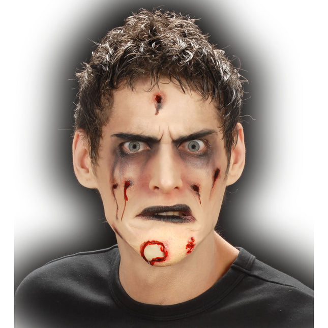 Mentón de Zombie con Herida Falsa de Halloween