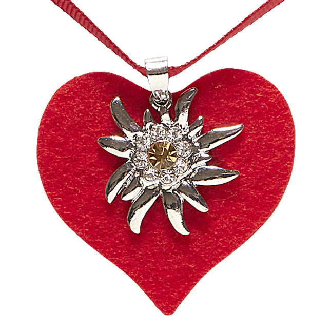 COLLAR CON CORAZÓN ROJO Y EDELWEISS