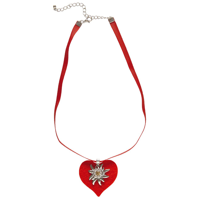 COLLAR CON CORAZÓN ROJO Y EDELWEISS