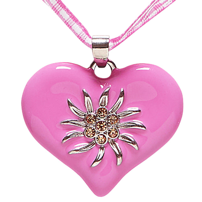 COLLAR CON CORAZÓN ROSA Y EDELWEISS
