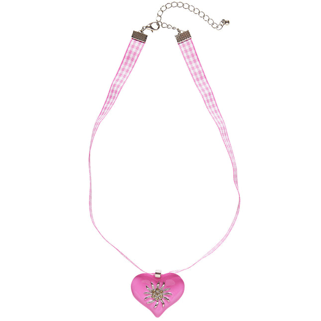 COLLAR CON CORAZÓN ROSA Y EDELWEISS