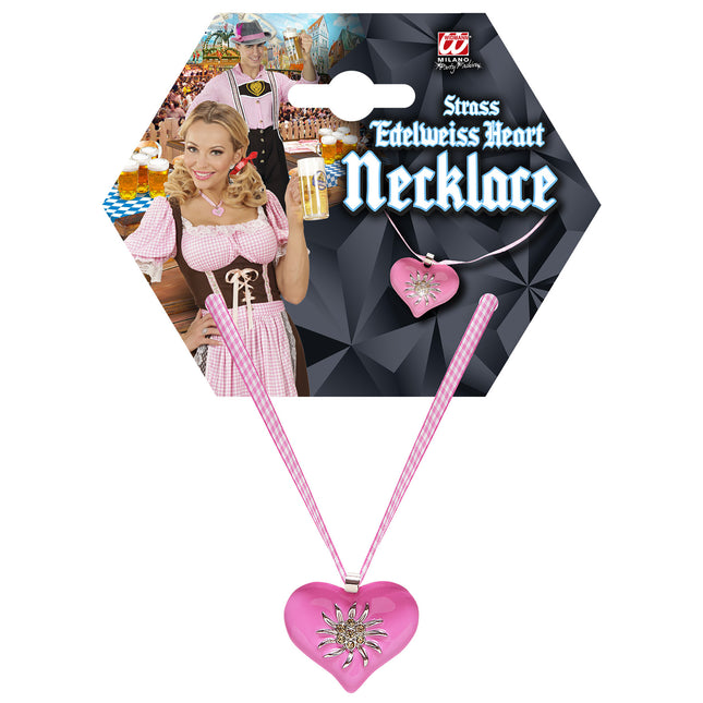 COLLAR CON CORAZÓN ROSA Y EDELWEISS