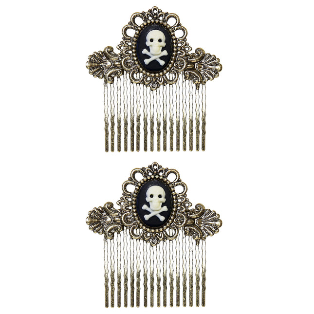 Pinza para el pelo de Halloween Calavera con huesos
