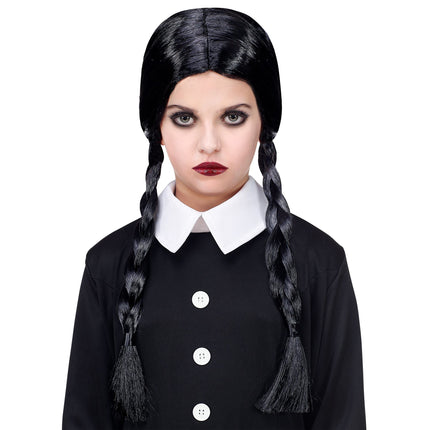 Peluca Miércoles Niño Con Trenzas