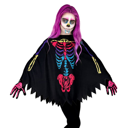 Poncho Halloween Color Niño Esqueleto