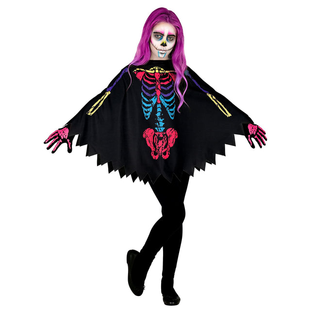 Poncho Halloween Color Niño Esqueleto